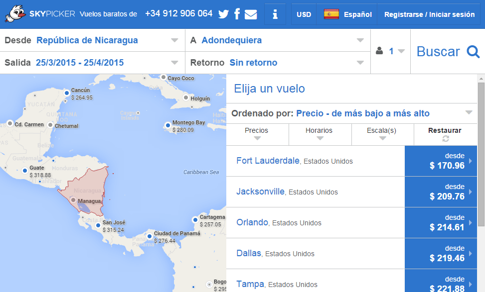 Una web para buscar vuelos, especial para palmados