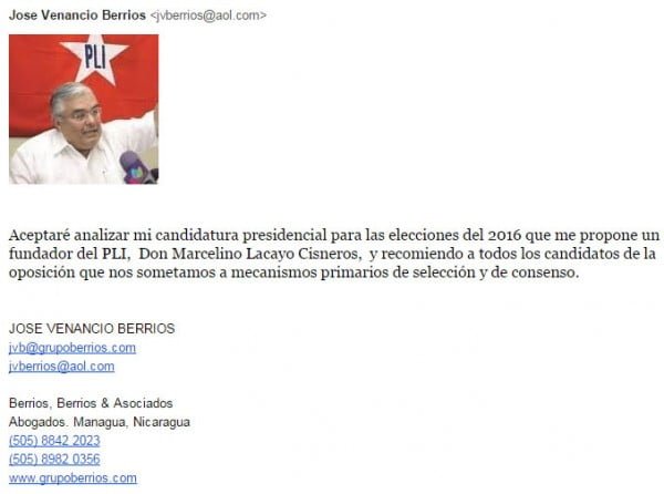 Candidatura Presidencial del Lic. Jose Venancio Berrios Saenz. PLI