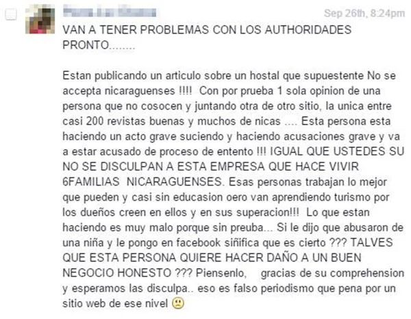 mensaje a Bacanalnica por hostal