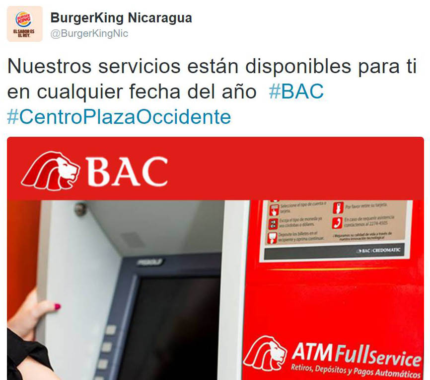 En Twitter el BAC y el Buger King son «amigos con derecho»