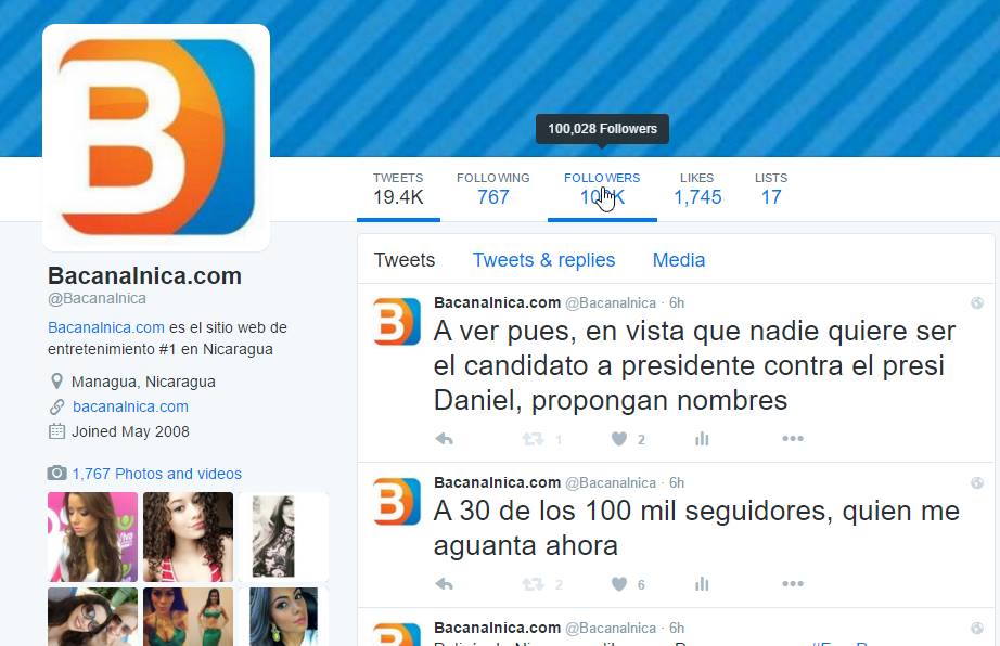 Bacanalnica tiene 100 mil seguidores en Twitter, ahora quien nos aguanta